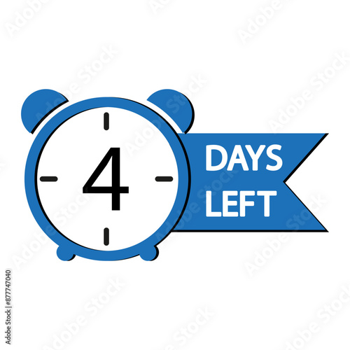 Clock icon. Four days left. Blue and black. Vector illustration.