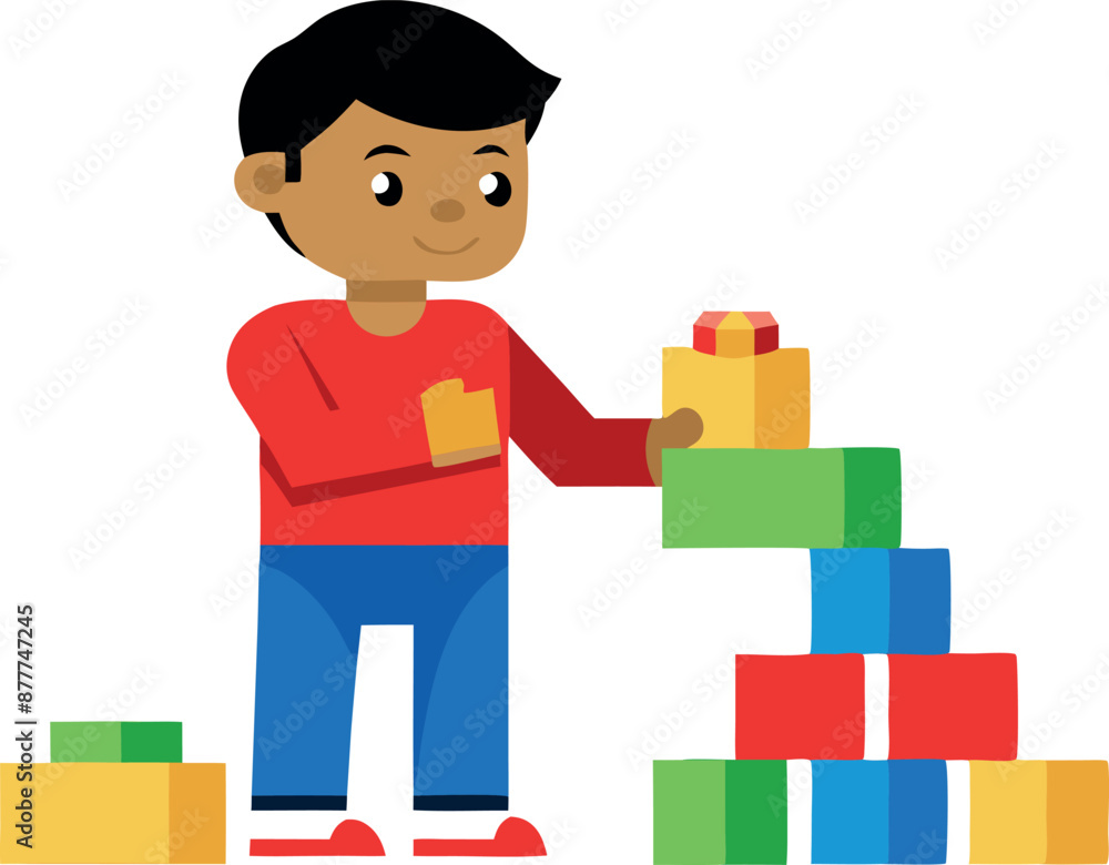 Illustration of a child building with colorful toy blocks Illustration of a child building with colorful toy blocks
