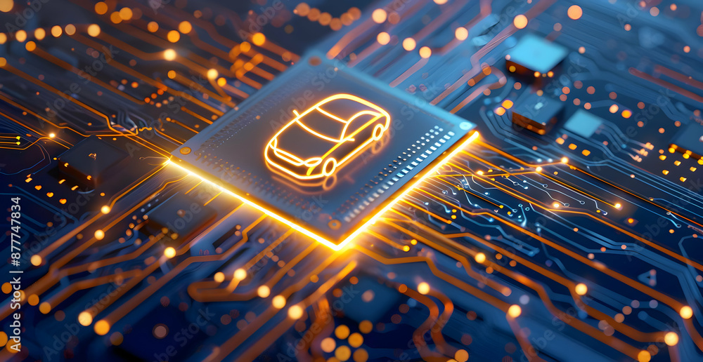 Car Microchips Concept of autonomous car technology, microchip with digital circuit ...