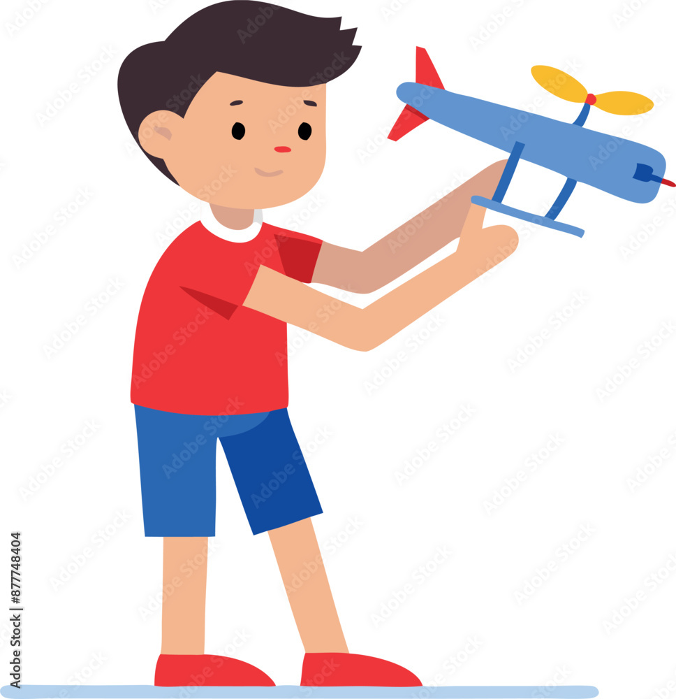 Illustration of a boy standing and holding a toy airplane Illustration of a boy standing and holding a toy airplane