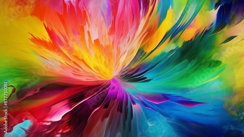 Colorful abstract background, organic rainbow burst, natural forms, vivid shades, smooth transitions, lively composition, nature-inspired abstraction