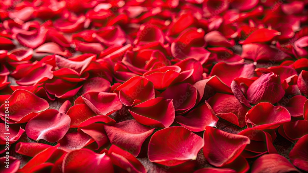 Close-Up View of scattered vibrant red Rose Petals Covering Surface, romantic, celebration, love, Valentine's Day, passion Close-Up View of scattered vibrant red Rose Petals Covering Surface, romantic, celebration, love, Valentine's Day, passion