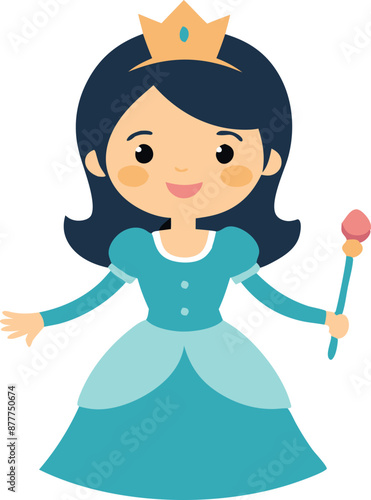 A cartoon princess is holding a wand and smiling