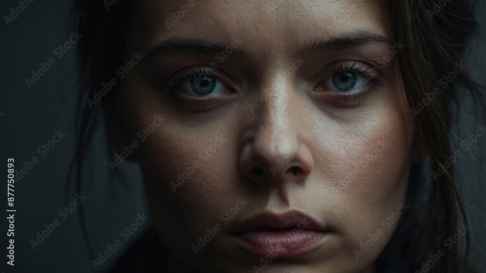 Close-up portrait of a young woman with striking blue eyes, showcasing an intense and contemplative expression, set against a dark background.
Close-up portrait of a young woman with striking blue eyes, showcasing an intense and contemplative expression, set against a dark background.