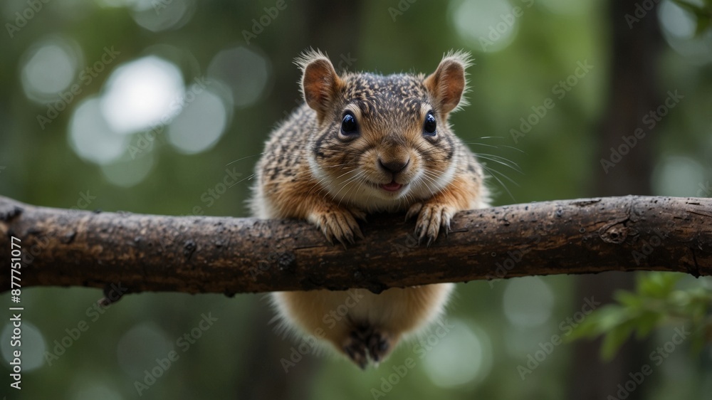 A close-up of a curious squirrel perched on a tree branch, with a blurred green forest background, capturing its playful and inquisitive nature.
A close-up of a curious squirrel perched on a tree branch, with a blurred green forest background, capturing its playful and inquisitive nature.