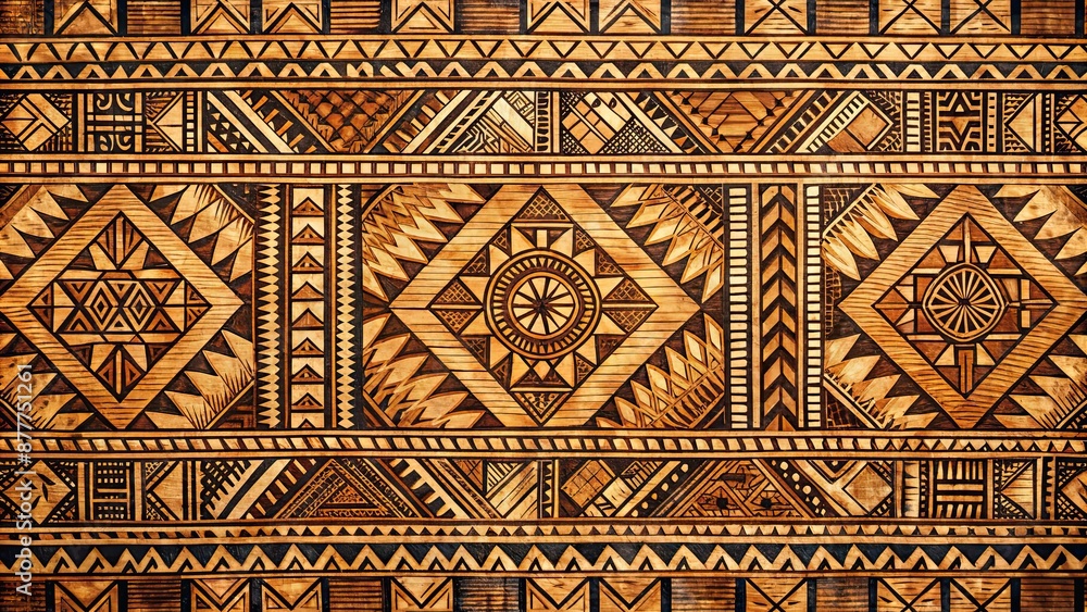 Traditional Polynesian tapa cloth pattern with intricate tribal designs, Pacific Islands, authentic Traditional Polynesian tapa cloth pattern with intricate tribal designs, Pacific Islands, authentic