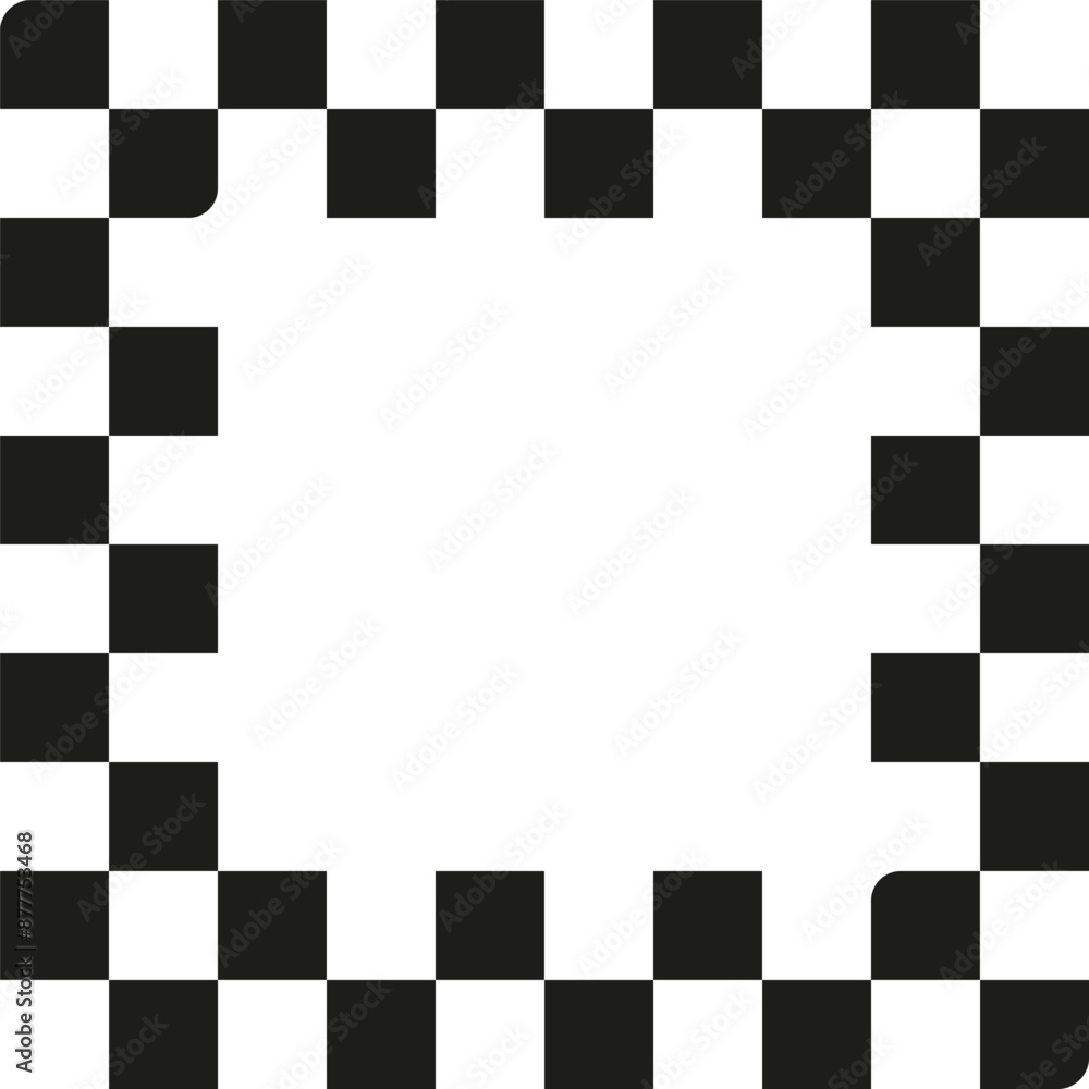 Checkerboard border design. Black and white squares. Geometric frame pattern. Vector illustration. Checkerboard border design. Black and white squares. Geometric frame pattern. Vector illustration.