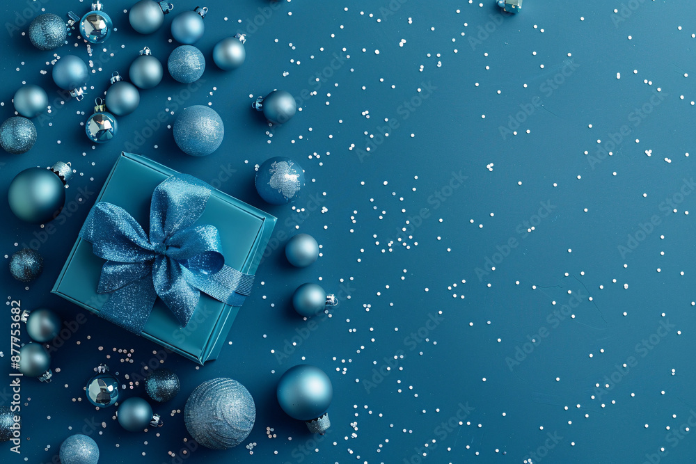 Luxurious gift boxes embellished with blue ribbons and various decorations, ideal for copyspace concepts