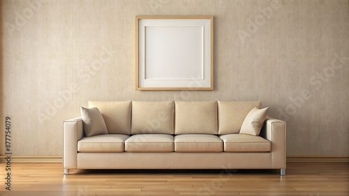 Blank Picture Frame on Beige Wall Above Couch, Couch, Above, Beige, Frame © artsakon