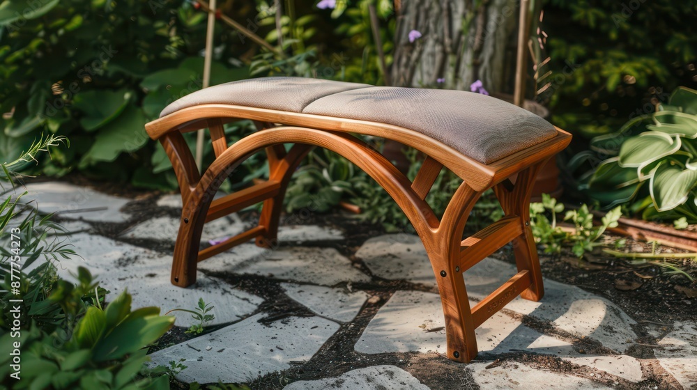 Obraz premium Craftsman-style garden kneeler with a wooden frame and a padded seat, making gardening more comfortable and accessible