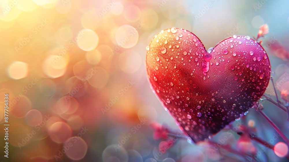 A vibrant, artistic heart shape with water droplets, set against a magical, colorful bokeh background, perfect for romantic and inspirational themes. A vibrant, artistic heart shape with water droplets, set against a magical, colorful bokeh background, perfect for romantic and inspirational themes.
