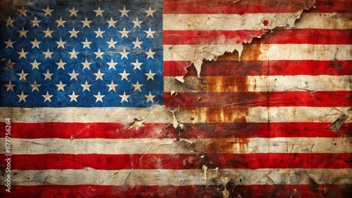 Weathered And Distressed American Flag With Grunge Texture photo