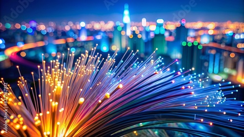 Fiber Optics Illuminating The Possibilities Of Tomorrow'S Technology Against The Vibrant Backdrop Of A Modern Cityscape.