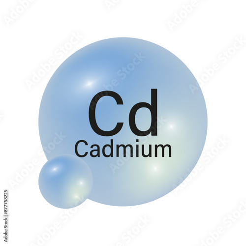 Cadmium Cd icon. Blue glossy sphere. Chemical element vector. Clean periodic table.