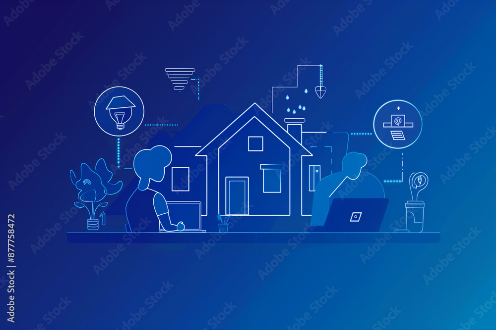 Digital real estate business platform with icons of home, money and human hand using laptop on dark background. Digital real estate business platform with icons of home, money and human hand using laptop on dark background.