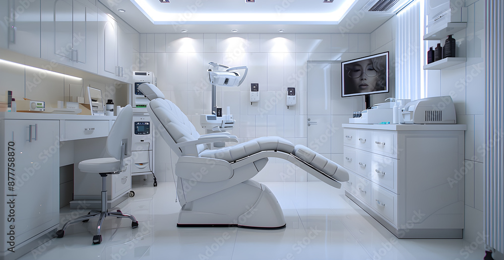 A white room with a chair and a television A white room with a chair and a television
