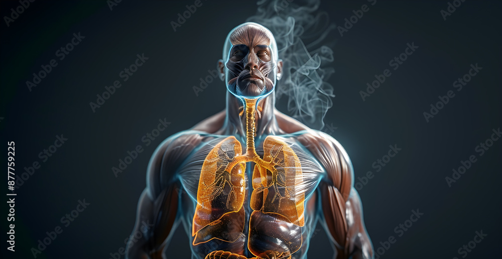 A man with a glowing body and a glowing lung A man with a glowing body and a glowing lung