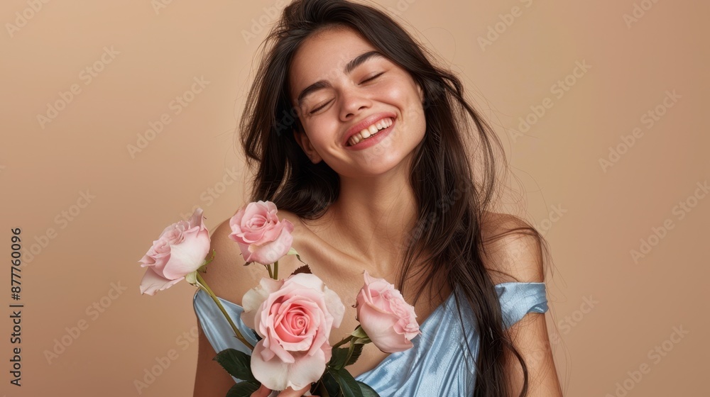 The woman with pink roses The woman with pink roses