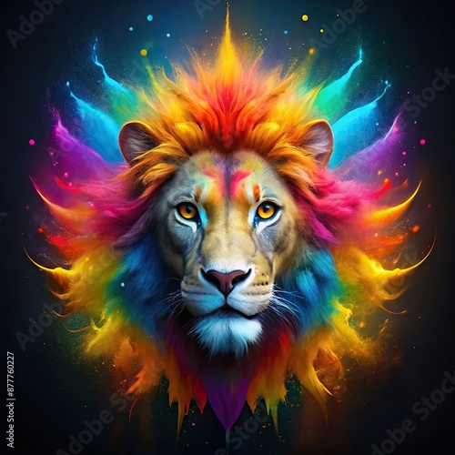 Colorful explosion in the shape of a lion s head, shape, explosion