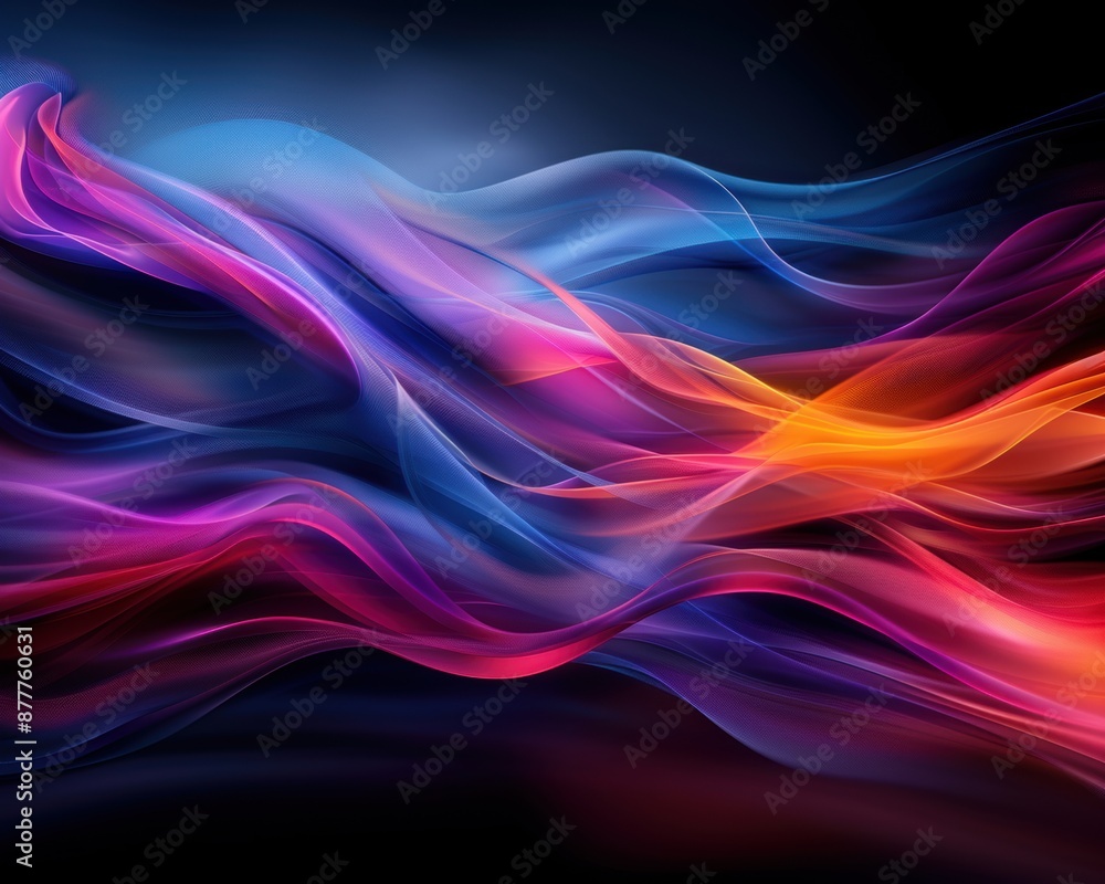 Fototapeta premium A colorful wave of light with a blue and orange stripe. The colors are vibrant and the wave is long and flowing