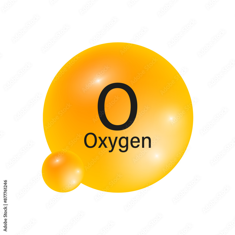 Oxygen element symbol. O chemical element. Orange glossy spheres. Chemistry concept. Vector illustration. Oxygen element symbol. O chemical element. Orange glossy spheres. Chemistry concept. Vector illustration.