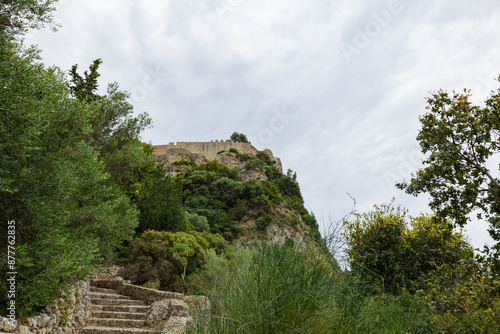 Scenic view of Angelokastro ancient Byzantine castle on the island of Corfu, Greece photo