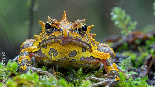 Endemic Terrestrial Frog Cranwell s horned frog Ceratophrys cranwelli also known as Chacoan horned frog with yellow pattern photo