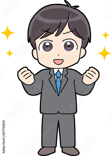 両手でガッツポーズをしているビジネスマン