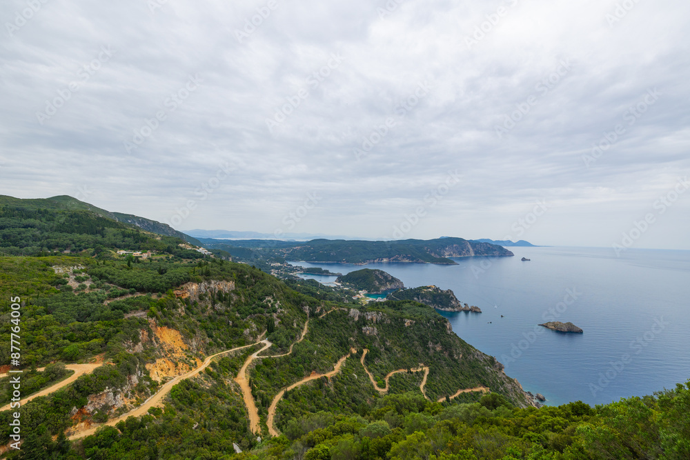 Scenic elevated view over the Ionian Sea from the Angelo Castro Viewpoint in north west Corfu Scenic elevated view over the Ionian Sea from the Angelo Castro Viewpoint in north west Corfu