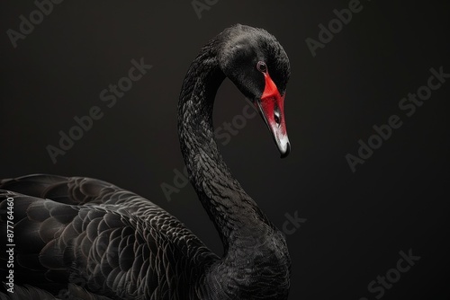 Fototapeta Naklejka Na Ścianę i Meble -  Mystic portrait of Black Swan, full body view, isolated on black background
