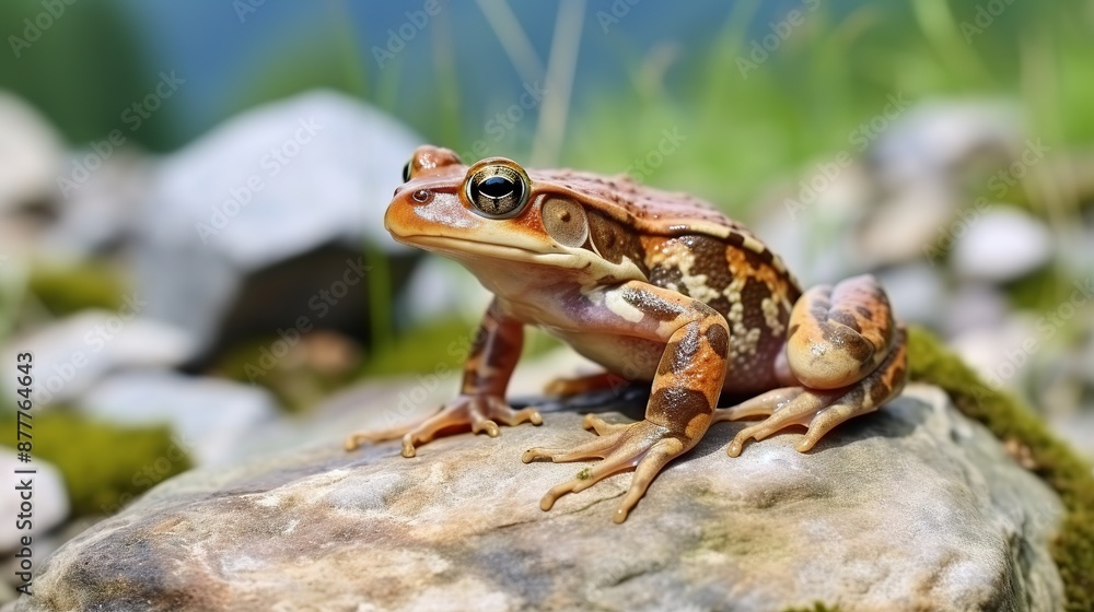 Obraz premium Close-Up of a Brown and Orange Frog on a Rock