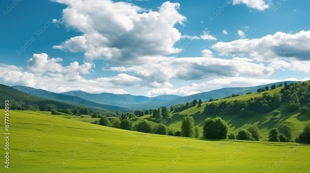 Fototapeta premium Rolling Green Hills Under a Blue Sky