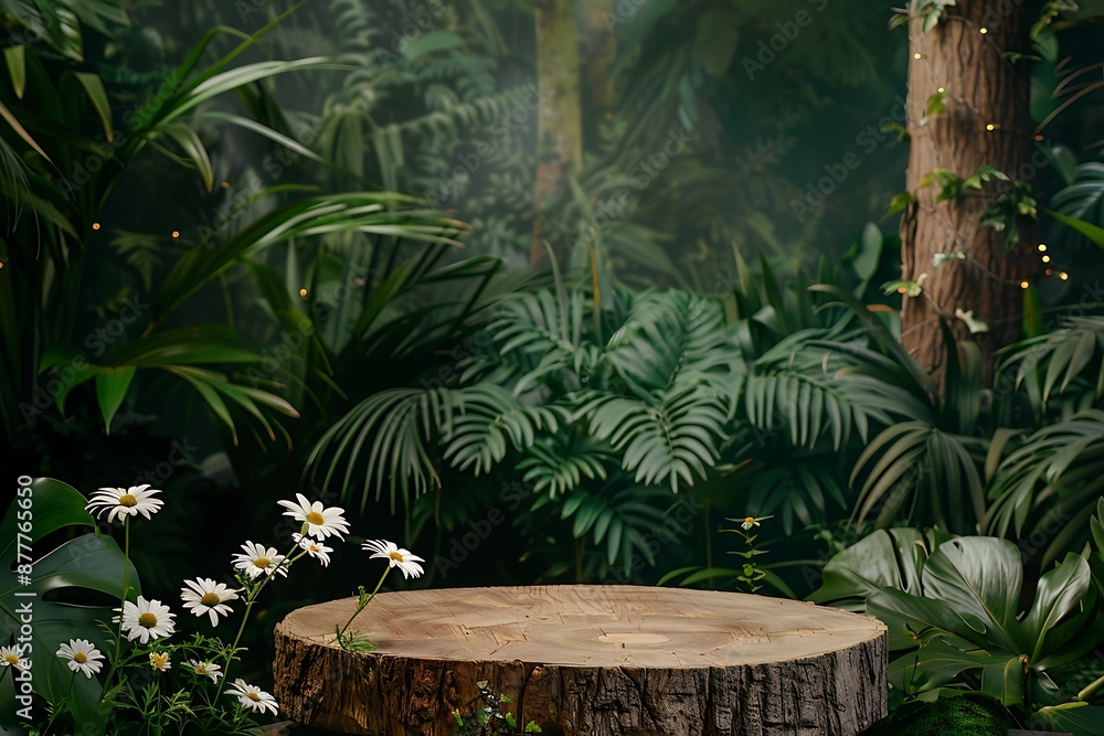 Wooden Tree Stump in a Lush Tropical Forest Wooden Tree Stump in a Lush Tropical Forest