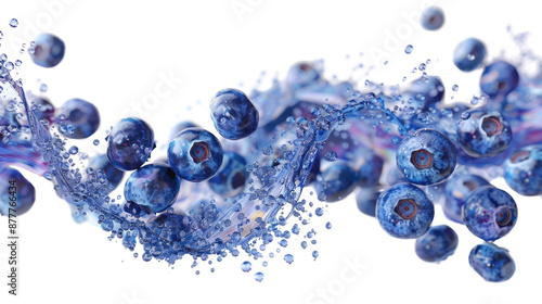 Flying wave of blueberries on a transparent background