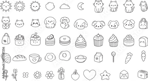 cute kawaii emoticon character food animal sticker outline.vector illustration