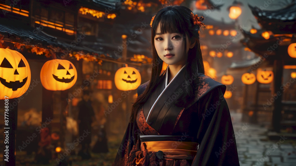 Obraz premium Cute Asian Girl Make Halloween Fashion