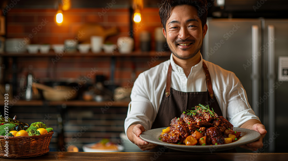 カウンターキッチンで料理をする男性 カウンターキッチンで料理をする男性