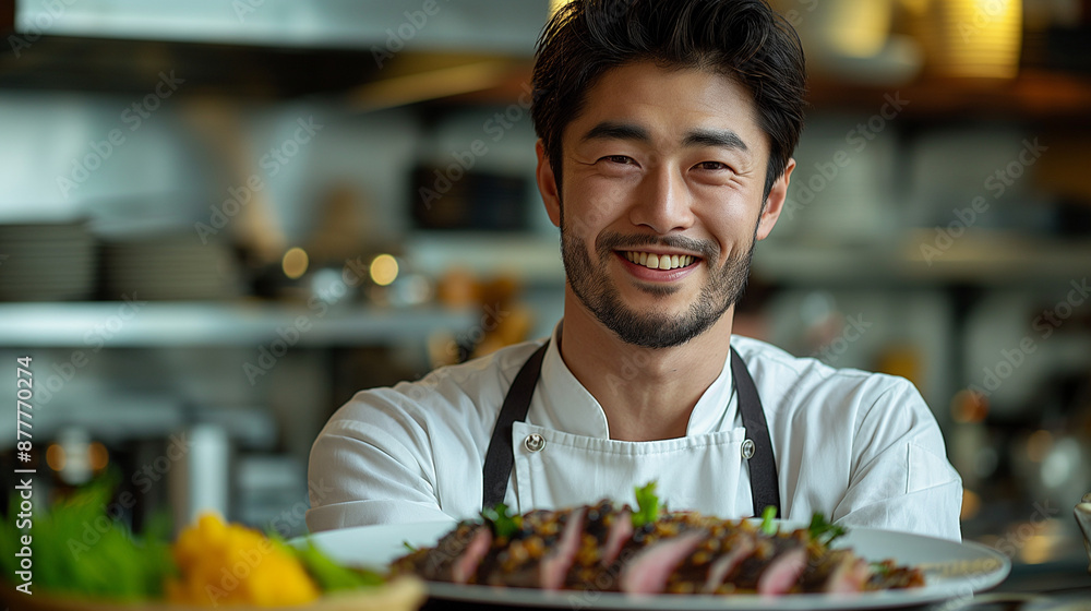 カウンターキッチンで料理をする男性 カウンターキッチンで料理をする男性