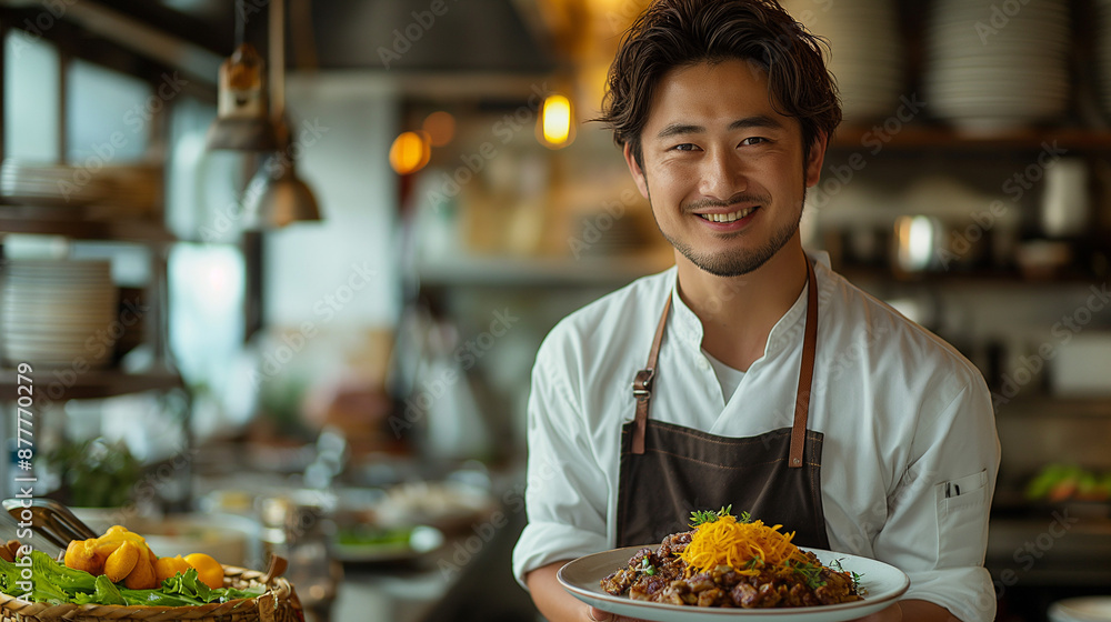 カウンターキッチンで料理をする男性 カウンターキッチンで料理をする男性