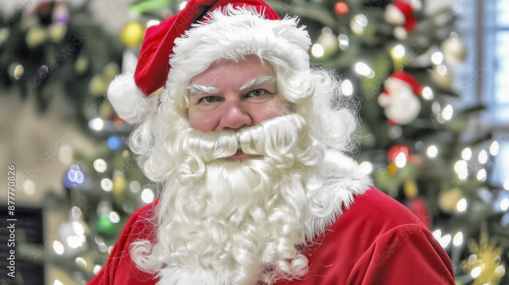 Close-Up Of Santa Claus With White Beard And Red Hat, Smiling Warmly Close-Up Of Santa Claus With White Beard And Red Hat, Smiling Warmly