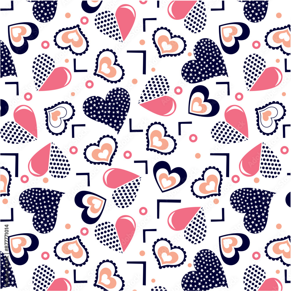 Decorative Hearts from polkas and stars pattern Decorative Hearts from polkas and stars pattern