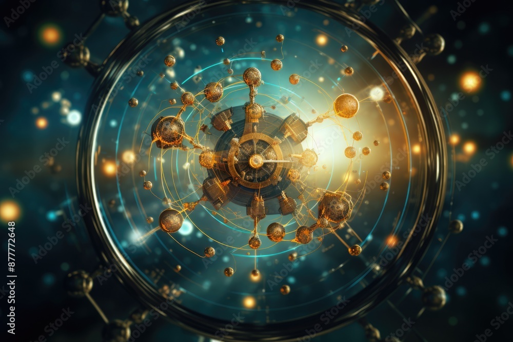 a clock with a gold frame and a blue background, An atomic clock background symbolizing precision in timekeeping a clock with a gold frame and a blue background, An atomic clock background symbolizing precision in timekeeping