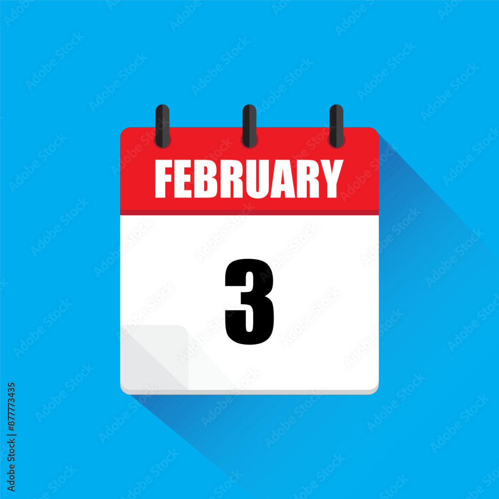 February 3 calendar. February three date. Vector icon. Blue background. February 3 calendar. February three date. Vector icon. Blue background.