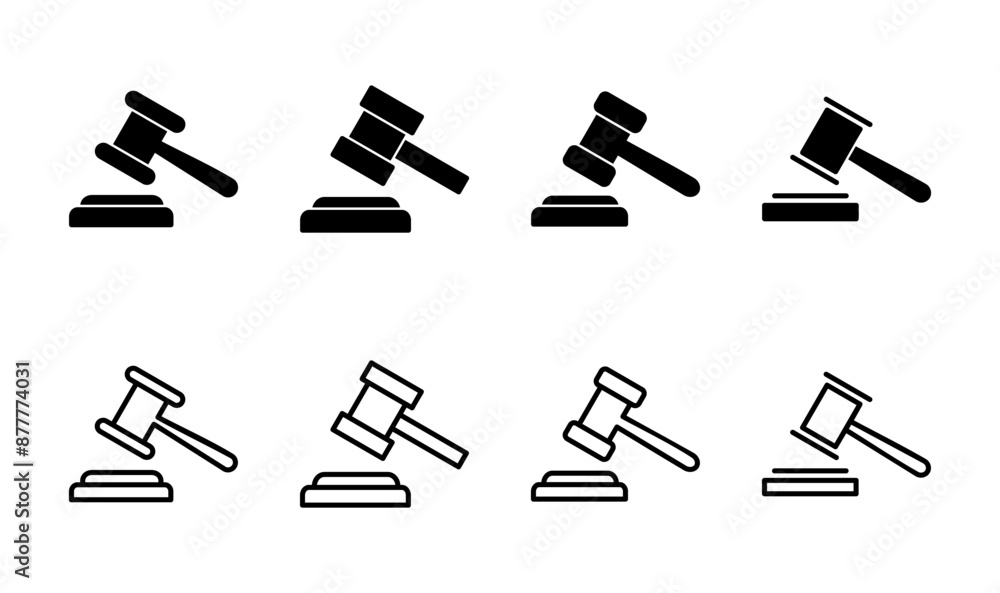 Fototapeta premium Gavel icon set. judge gavel icon vector. law icon vector. auction hammer