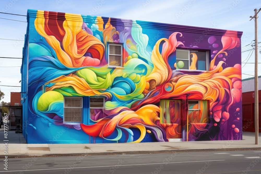 a large colorful mural on the side of a building, rainbow-colored street art mural a large colorful mural on the side of a building, rainbow-colored street art mural