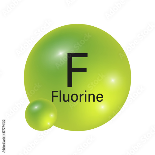 Green fluorine atom. Glossy element icon. Chemistry symbol. Vector illustration.