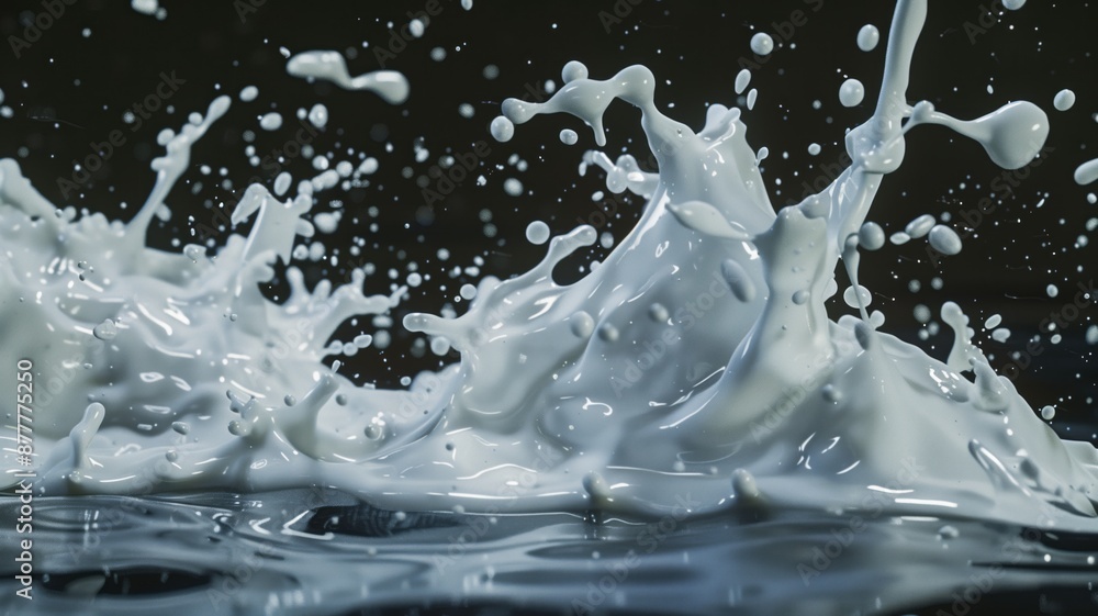 Close view of splashing white milk, detailed and realistic Close view of splashing white milk, detailed and realistic