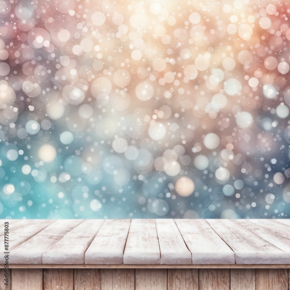 christmas background with wooden table and snowflakes christmas background with wooden table and snowflakes