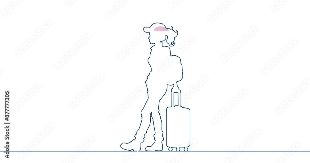 Woman silhouette. Young female traveler walking with suitcase goes on vacation. Concept of an urban transportation and travel or lifestyle blogs. Woman silhouette. Young female traveler walking with suitcase goes on vacation. Concept of an urban transportation and travel or lifestyle blogs.