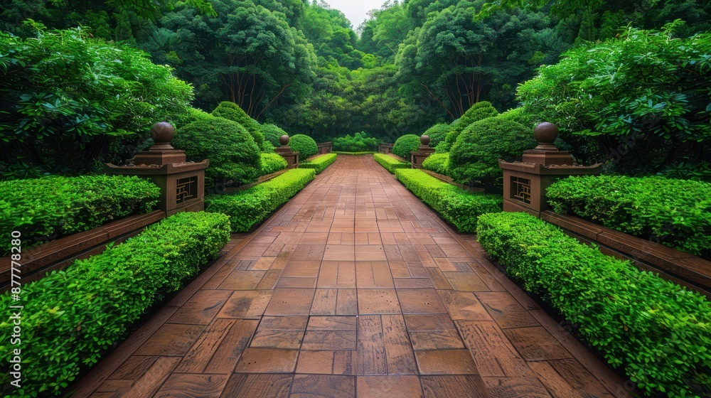 Symmetrical Garden Path with Precision Edge Design, Balanced Clarity and Natural Beauty in Landscape Architecture Symmetrical Garden Path with Precision Edge Design, Balanced Clarity and Natural Beauty in Landscape Architecture